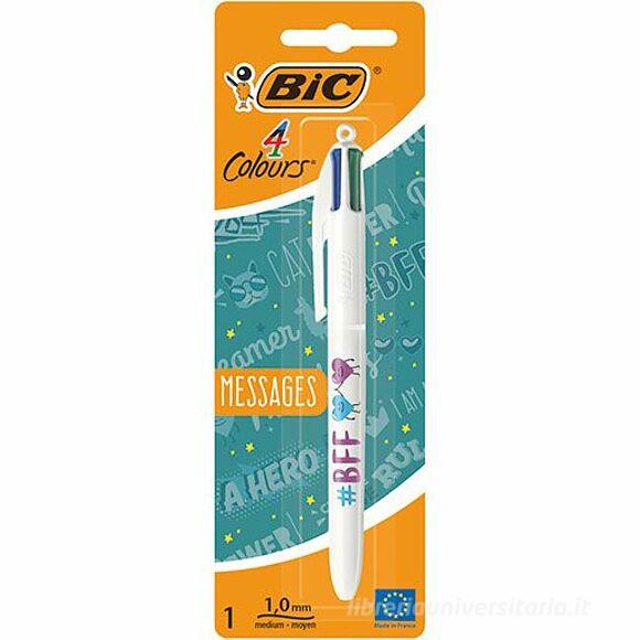 Penna a sfera a 4 colori tratto 1 mm Messages (fantasie assortite)