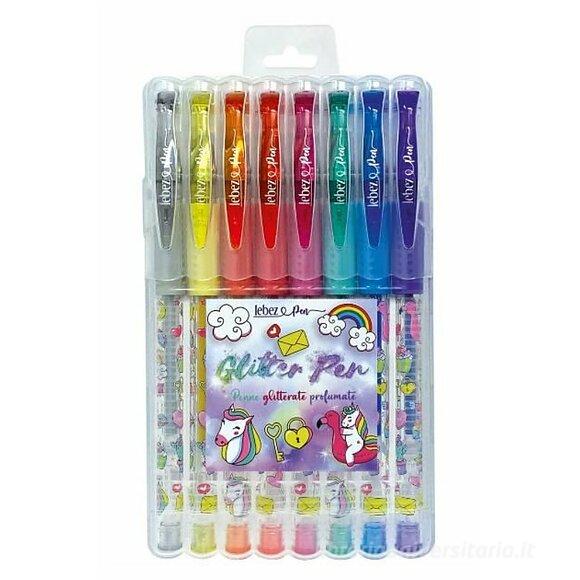 Astuccio 8 penne a gel con inchiostro glitterato e profumato