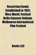 Recurring Events Established In 1951: Mi di Books Llc edito da Books LLC, Wiki Series