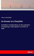 An Answer to a Pamphlet di Thomas Randolph edito da hansebooks