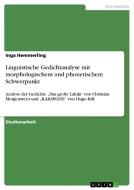 Linguistische Gedichtanalyse Mit Morphologischem Und Phonetischem Schwerpunkt di Inga Hemmerling edito da Grin Publishing