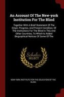 An Account of the New-York Institution for the Blind: Together with a Brief Statement of the Origin, Progress, and Prese edito da CHIZINE PUBN