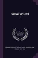 German Day, 1892: 1 di Oswald Seidensticker edito da CHIZINE PUBN