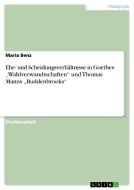 Ehe- und Scheidungsverhältnisse in Goethes "Wahlverwandtschaften" und Thomas Manns "Buddenbrooks" di Maria Benz edito da GRIN Verlag