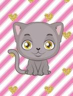 Notebook: Cute Grey Cat, Gold & Purple Stripes Glitter Heart Girly Notebook, Large Size - Letter, Wide Ruled di Pinkcrushed Notebooks edito da Createspace Independent Publishing Platform