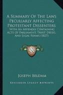 A   Summary of the Laws Peculiarly Affecting Protestant Dissenters: With an Appendix Containing Acts of Parliament, Trust Deeds, and Legal Forms (1827 di Joseph Beldam edito da Kessinger Publishing
