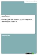 Grundlagen Des Wissens In Der Alltagswelt Bei Berger/luckmann di Anna Eckert edito da Grin Publishing