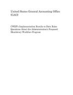 Cwep's Implementation Results to Date Raise Questions about the Administration's Proposed Mandatory Workfare Program di United States General Accounting of Gao edito da INDEPENDENTLY PUBLISHED