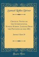 Critical Notes on the International Sunday-School Lessons from the Pentateuch for 1887: January 2-June 26 (Classic Reprint) di Samuel Rolles Driver edito da Forgotten Books