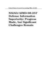 Nsiad/Aimd-98-257 Defense Information Superiority: Progress Made, But Significant Challenges Remain di United States General Acco Office (Gao) edito da Createspace Independent Publishing Platform
