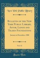 Bulletin of the New York Public Library, Astor, Lenox and Tilden Foundations, Vol. 12: January to December, 1908 (Classic Reprint) di New York Public Library edito da Forgotten Books