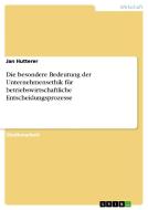 Die besondere Bedeutung der Unternehmensethik für betriebswirtschaftliche Entscheidungsprozesse di Jan Hutterer edito da GRIN Publishing