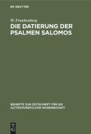 Die Datierung der Psalmen Salomos di W. Frankenberg edito da De Gruyter