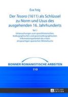 Der Â«tesoroÂ» (1611) Als Schluessel Zu Norm Und Usus Des Ausgehenden 16. Jahrhunderts di Eva Feig edito da Peter Lang Gmbh, Internationaler Verlag Der Wissenschaften