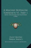 A Magyar Irodalom Tortenete V1, Part 1: Kepes Diszmunka Ket Kotetben (1906) di Zsolt Beothy edito da Kessinger Publishing
