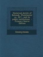 Historical Sketch of Katonah, Westchester Co., N.Y., and Its Public Institutions - Primary Source Edition di Anonymous edito da Nabu Press