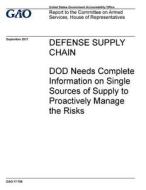 Defense Supply Chain: Dod Needs Complete Information on Single Sources of Supply to Proactively Manage the Risks di United States Government Account Office edito da Createspace Independent Publishing Platform