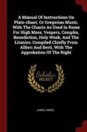 A Manual of Instructions on Plain-Chant, or Gregorian Music, with the Chants as Used in Rome for High Mass, Vespers, Com di James Jones edito da CHIZINE PUBN