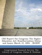 Crs Report For Congress di James B Stedman edito da Bibliogov