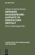 Herders Shakespeare-Aufsatz in dreifacher Gestalt di Johann Gottfried Herder edito da De Gruyter