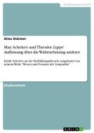 Max Schelers und Theodor Lipps' Auffassung über die Wahrnehmung anderer di Alisa Stürmer edito da GRIN Verlag