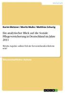 Ein analytischer Blick auf die Soziale Pflegeversicherung in Deutschland im Jahre 2011 di Karim Metzner, Moritz Mulks, Matthias Schurig edito da GRIN Verlag
