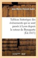 Tableau Historique Des v nemens Qui Se Sont Pass s Lyon Depuis Le Retour de Bonaparte di Audin-J-M-V edito da Hachette Livre - Bnf