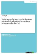 Fachgerechtes Trennen von Kupferrohren mit dem Rohrschneider (Unterweisung Industriemechaniker/-in) di Anonymous edito da GRIN Verlag