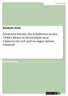 Inwieweit brachte das Schulwesen in den 1920er Jahren in Deutschland neue Chancen mit sich und wo lagen dessen Grenzen? di Elisabeth Zizler edito da GRIN Verlag