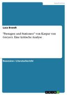 "passagen Und Stationen" Von Kaspar Von Greyerz. Eine Kritische Analyse di Luca Brandt edito da Grin Verlag Gmbh