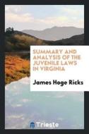 Summary and Analysis of the Juvenile Laws in Virginia di James Hoge Ricks edito da LIGHTNING SOURCE INC