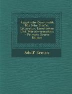 Agyptische Grammatik Mit Schrifttafel, Litteratur, Lesestucken Und Worterverzeichnis di Adolf Erman edito da Nabu Press