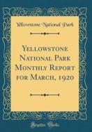 Yellowstone National Park Monthly Report for March, 1920 (Classic Reprint) di Yellowstone National Park edito da Forgotten Books