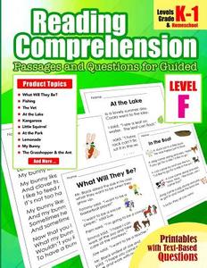 First Grade Close Reading Comprehension Passages and Questions for Guided: Level F Guided Reading Comprehension Strategies Passages and Questions for di Antony Cole edito da Createspace Independent Publishing Platform