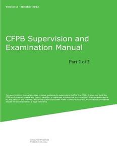 Cfpb Supervision and Examination Manual (Part 2 of 2): Version 2 di Consumer Financial Protection Bureau edito da Createspace