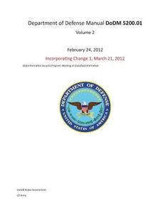 Department of Defense Manual Dodm 5200.01 Volume 2 February 24, 2012 Incorporating Change 1, March 21, 2012 Dod Information Security Program: Marking di United States Government Us Army edito da Createspace