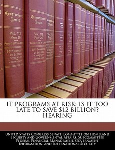 It Programs At Risk: Is It Too Late To Save $12 Billion? Hearing edito da Bibliogov