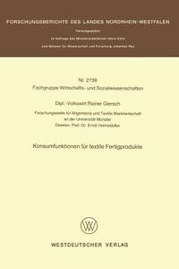 Konsumfunktionen für textile Fertigprodukte di Rainer Giersch edito da VS Verlag für Sozialwissenschaften