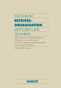 Betriebsorganisation di Egon Blum edito da Gabler Verlag