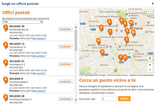 Mappa punti di ritiro Mappa punti di ritiro